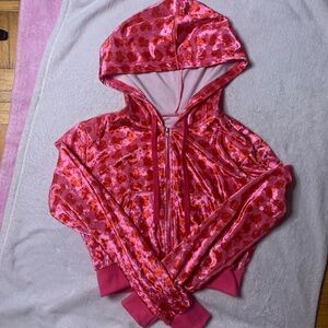 Jennifer’a Body Hot Pink Velour Hearts Zipup Hoodie